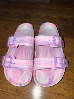 Kids Pink & Purple Tie-Dye Slide‎ Sandals with Adjustable Buckles